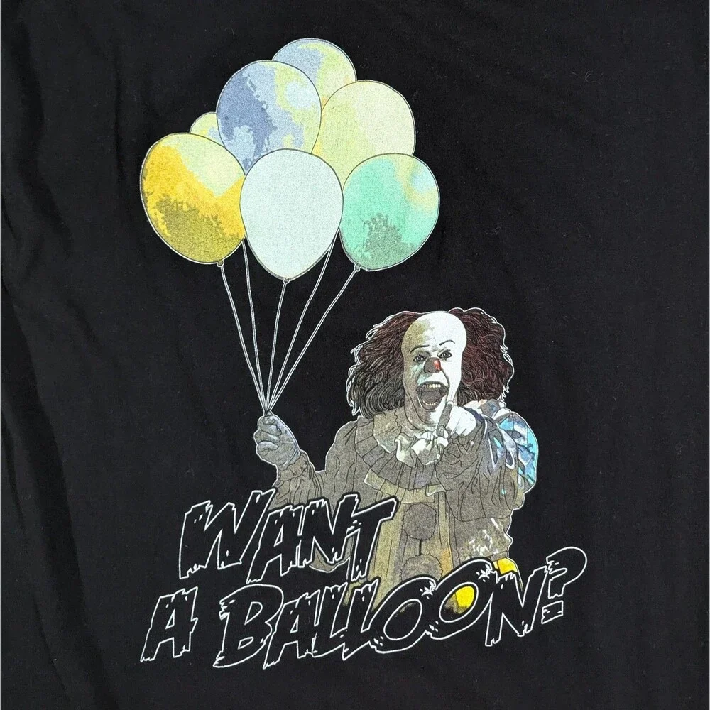 IT Movie Pennywise T-Shirt Mens XL Want A Balloon Clown Black Horror Tee 2017
